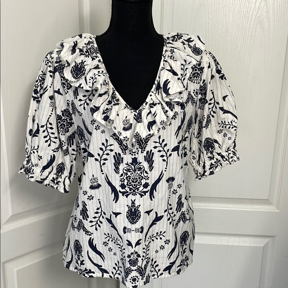 Roller Rabbit top size L  cotton/lurex dressy evening lunch